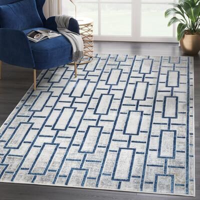 Abani Rugs Abani Atlas Collection ATL100A Contemporary Seamless Rectangle Blue Grey Area Rug