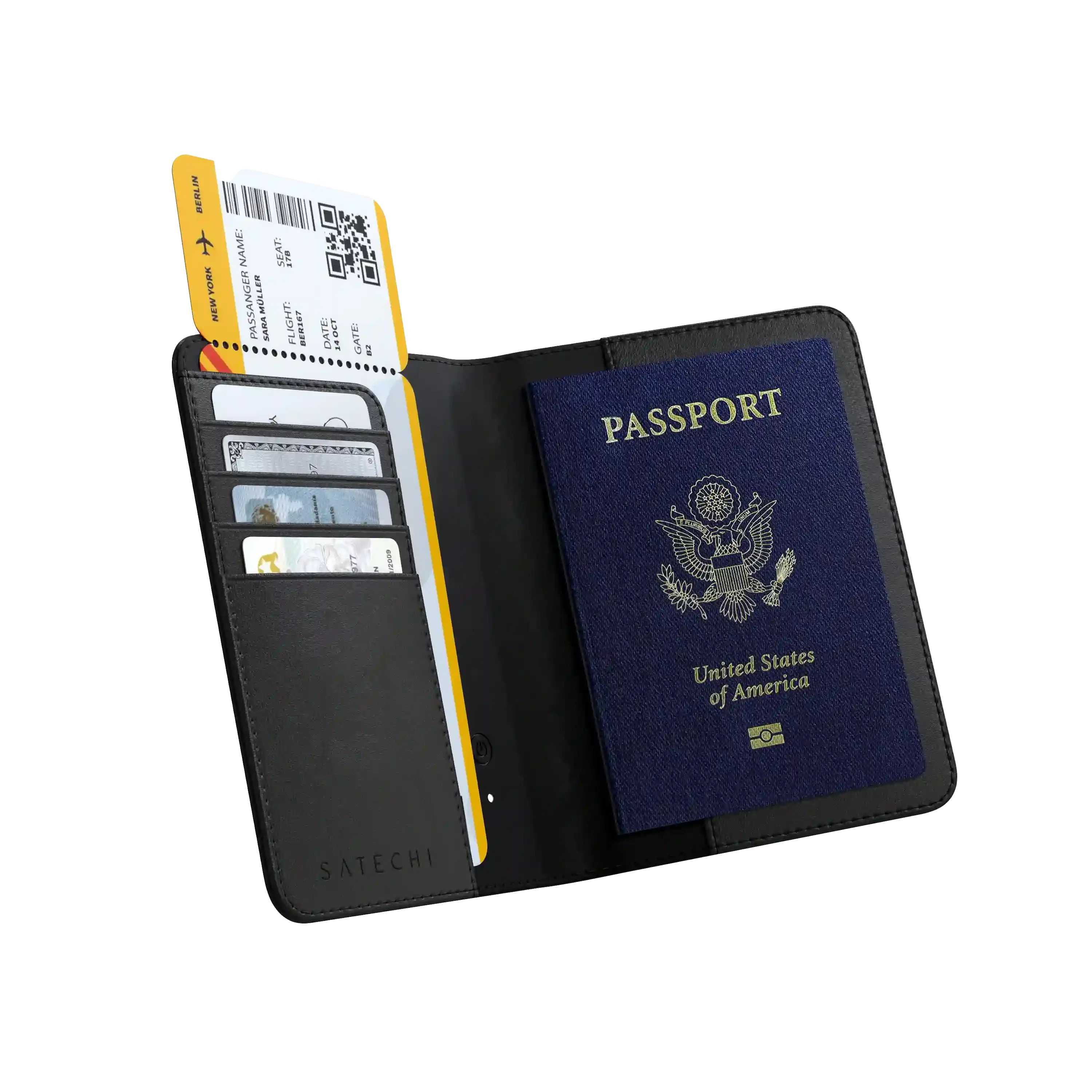 Satechi Vegan-Leather Passport Wallet with Find My Black ST-VPCK