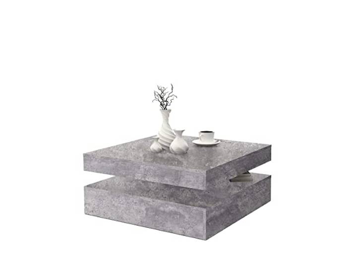 FORTE Coffe Tables Couchtisch mit Ablagefläche und rotierender Tischplatte, Holzwerkstoff, Betonoptik, 78 (93) x 34,3 x 78 cm