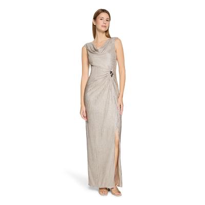 Abendkleid VERA MONT "Damen im Glitzer-Look", Damen, Gr. 46, Normalgrößen, silber (cream, silber), Jersey, Obermaterial: 100% Polyester. Futter: 100% Polyester, figurbetont lang, Wasserfallausschnitt, Kleider Abendkleid