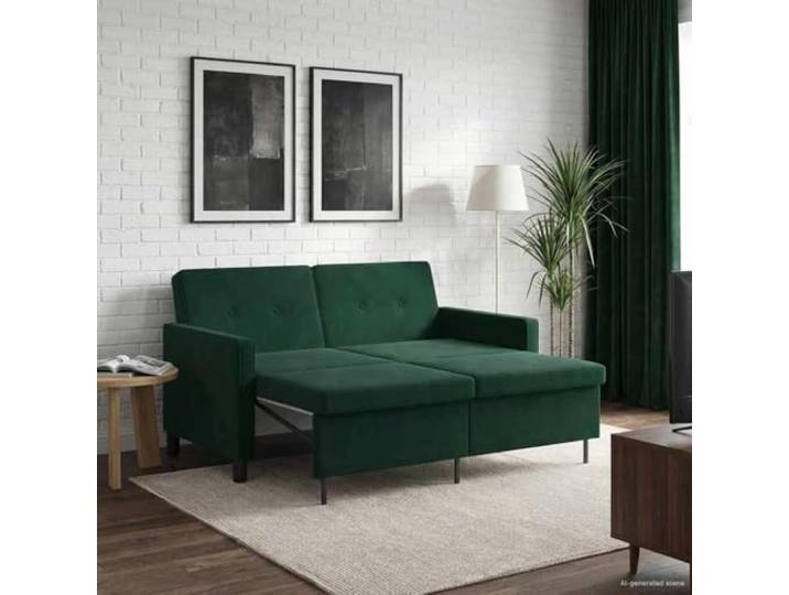 Schlafsofa Dunkelgrün mit Polyesterstoff und Metallrahmen für Wohnzimmer Polyesterstoff, atmungsaktiv, Sperrholz-Metallrahmen, vier Schaumkissen, verstellbare Rückenlehne, kompakt