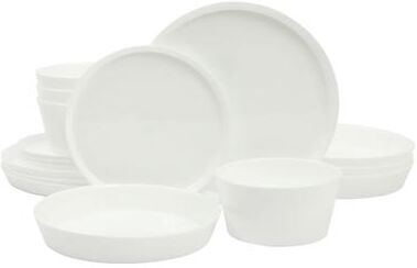 Gibson Home Modern Opal 16 Piece Glass Chip Resistant Dishes Double Plates and Bowls Lightweight Dinnerware Set
