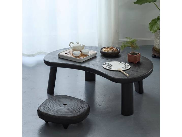 Table basse en bois massif de style japonais, hypothécaire ami, Zones de bureau basses, Meuble de chambre, Satisfait, Noir, Baie vitrée, Thé