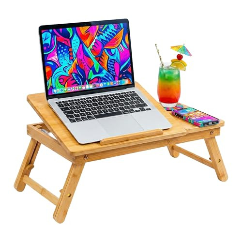 Relaxdays Bamboe laptopstandaard in bruin met verstelbare hoogte en kanteling
