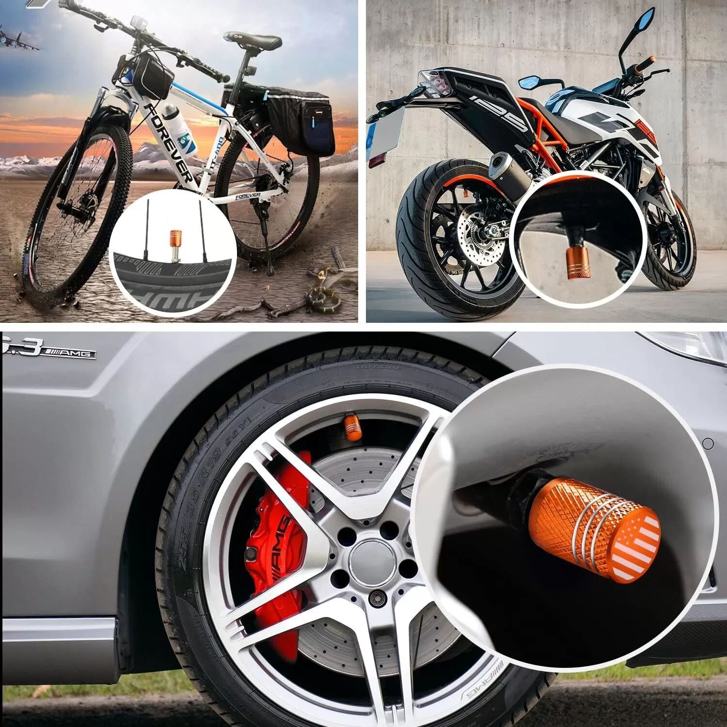 INF 4pcs Bouchons de valve tubeless en alliage d'aluminium avec joint en caoutchouc Or