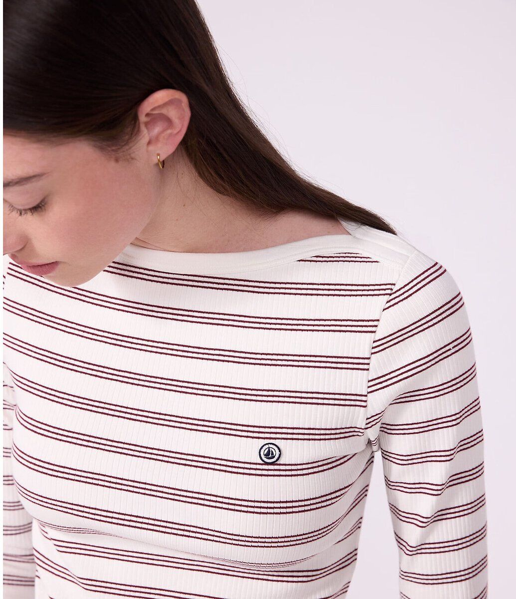 PETIT BATEAU Tee-shirt rayé Iconique col amiral en coton, manches longues