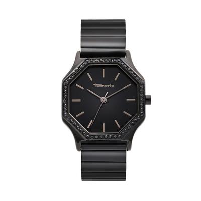 Quarzuhr TAMARIS, schwarz (schwarz, schwarz), Armbanduhren, Damen, schwarz, Quarzuhr, Armbanduhr, Damenuhr, Edelstahlarmband, analog, Zirkonia (synth.)