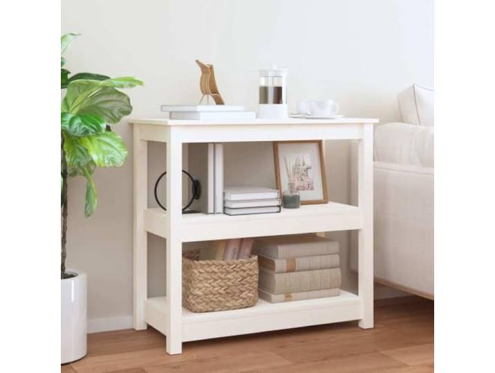 TEKGHUT Konsolentisch Weiß 80x40x74 cm Massivholz Kiefer mit 3 Ablagen Massivholz Kiefer, weiß lackiert, 3 Ablagen, Flurtisch, Beistelltisch, Wandmontage erforderlich