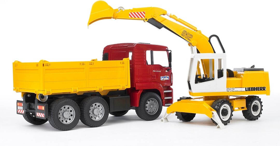 Bruder Camión de Obras Man con Excavadora Liebherr .