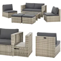 Juskys Polyrattan Gartenmöbel Set Salou - Outdoor Lounge für 6 Personen, wetterfest - Grau