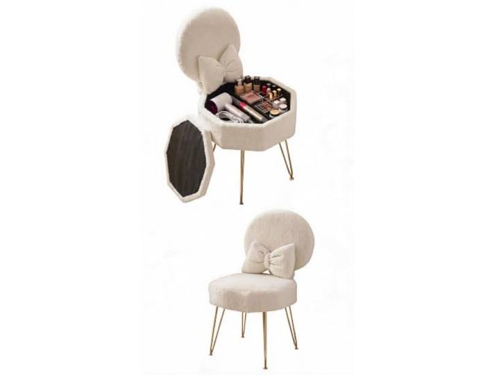 Koioplie Polsterhocker mit Stauraum, Klapplehne, Sherpa-Bezug, Weiß Weiche Polsterung, klappbare Rückenlehne, integrierter Stauraum, rutschfeste Beine, vielseitig nutzbar