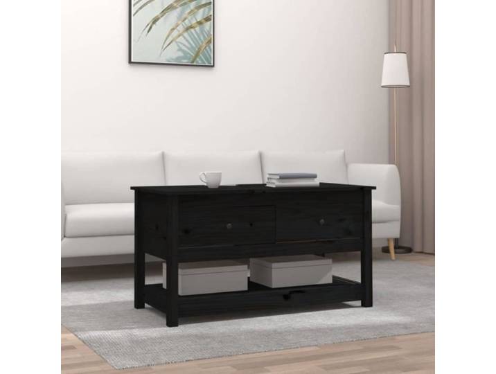 Table basse - ESTINK - Noir - Bois massif - Rectangulaire