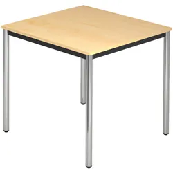 bümö Multifunktionstisch Ahorn, Tisch 80 x 80 cm, Tischfuß verchromt - einfacher Tisch klein, Besprechungstisch System D-Serie, Konferenztisch,
