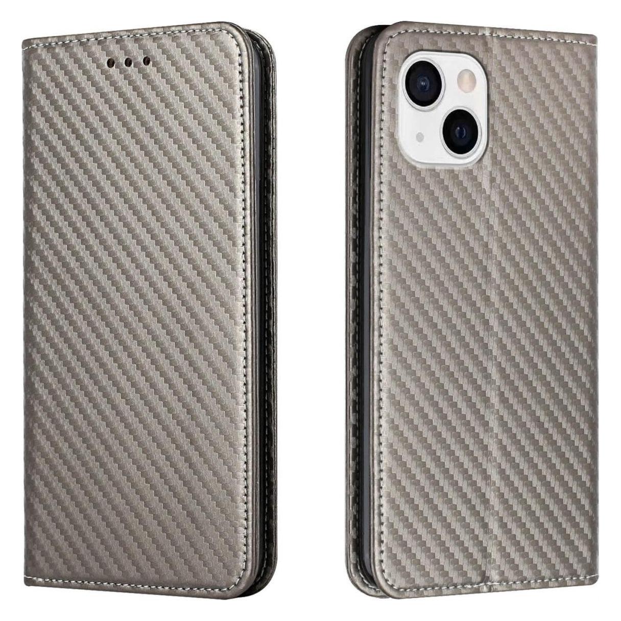 Cover-Discount iPhone 14 Plus - Carbon Look Flip Case Hülle grau (Apple iPhone 14 Plus) (EDA003497302D)