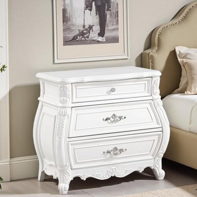 ZWYO HOSIMU "31.5""L Wood Nightstand with 3 Drawers, Pearl Finish, Intricate Carvings, Modern Style"