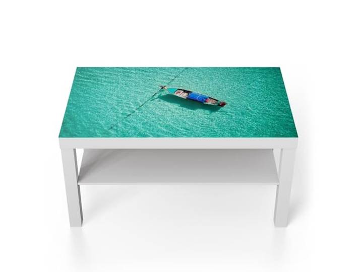 DEQORI Glastisch weiß groß 90x50 cm Motiv Türkise Stille ausgefallener Beistelltisch aus Glas Hochglanz Couchtisch fürs Wohnzimmer moderner Couch Tisch mit Design