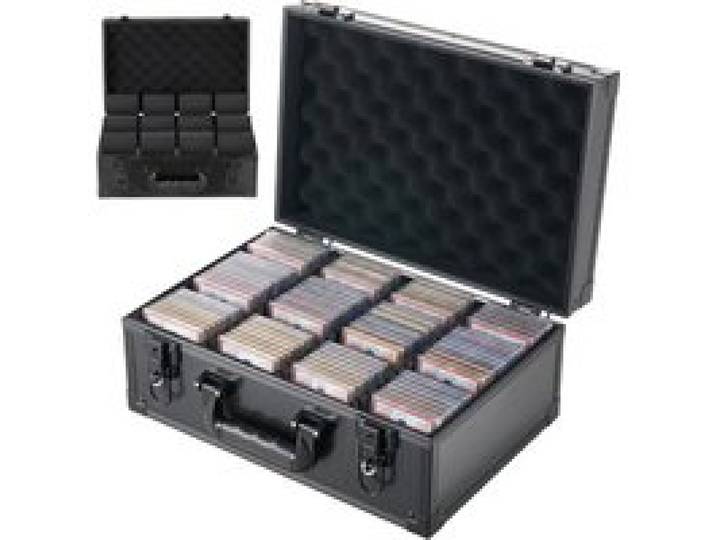 VEVOR Kartenaufbewahrungsbox für 120 PSA-Slab-Karten, Schwarze Sammelkartenbox für 95 SGC, 85 BGS, 435 Toploader oder über 999 Lose Karten, mit 4 Reihen, Tragegriff, 12 Trennfächern & Schlüsseln