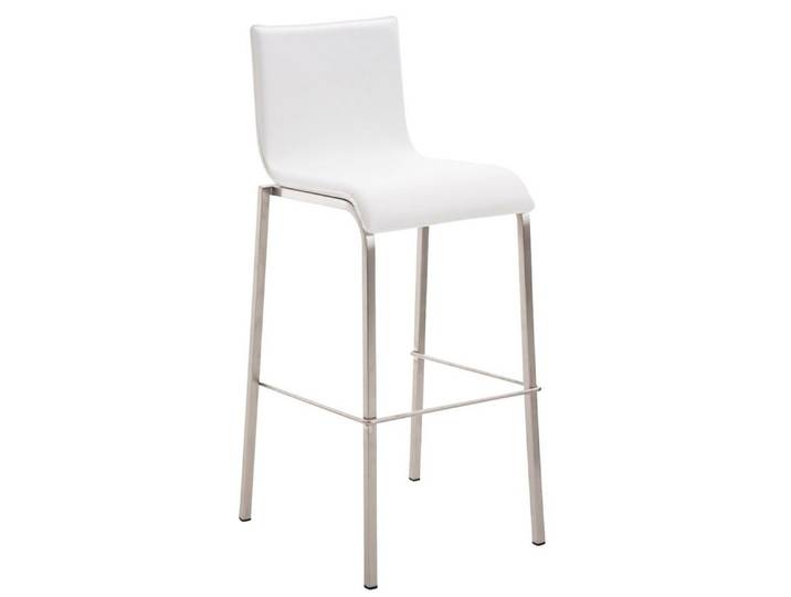 TPFLiving Barhocker Kunstleder flach (Barstuhl mit Rückenlehne - Thekenhocker - Hocker für Küche), Tresenhocker Gestell Edelstahl - Sitzfläche: Kunstleder flach Weiß