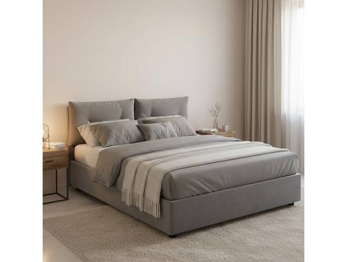 Talamo Italia - Queensize-Bett Miriam, Bettkasten mit Stoffbezug, 100 % Made in Italy, Öffnung vorne, geeignet für Matratzen 120 x 190 cm, grau
