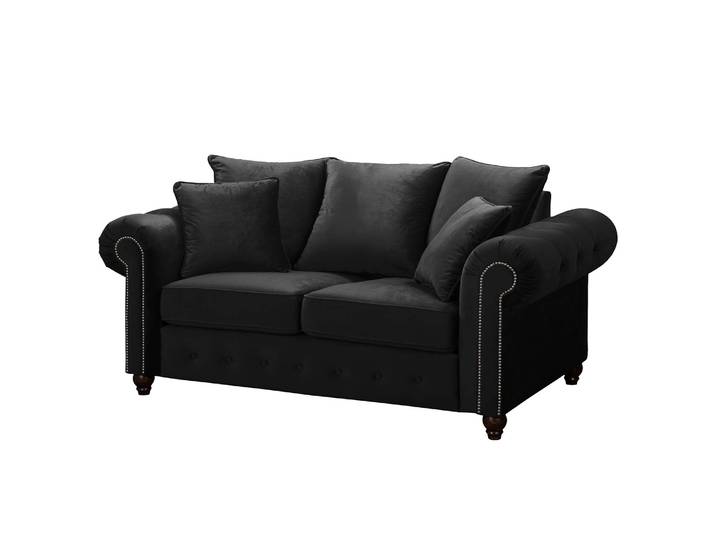 Sofa 2-Sitzer Schwarz/Schwarz Samt 180 x 90 x 93cm Glamour