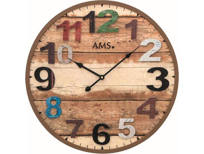 AMS W9539 - Wandklok - Hout - Cijfers - diameter 50 cm - Bruin - Multikleur