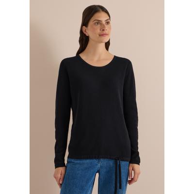 Rundhalspullover CECIL, Damen, Gr. S (38), schwarz, Web, 60% Baumwolle, 40% Viskose, unifarben, normal normal, Rundhals, abgesteppt, Pullover Rundhalspullover, im soften Baumwoll-Mix