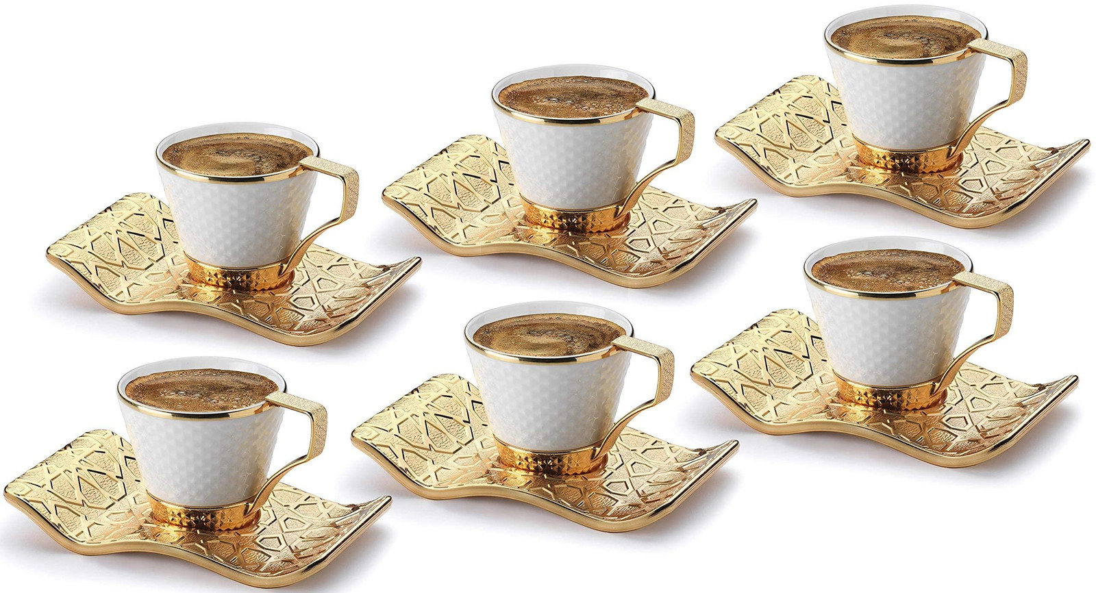 Set van 6 Turkse espresso kopjes met houder en schotels
