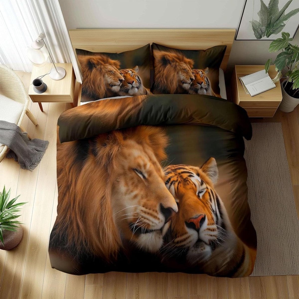 Bruin Dubbelzijdig Bedrukt Dekbedovertrek Set - 200x200 cm