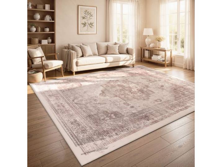 Paco Home Tapis Vintage Boho Moderne Salon Ras Court Lavable Antiderapant Beige Crème 160x220 cm