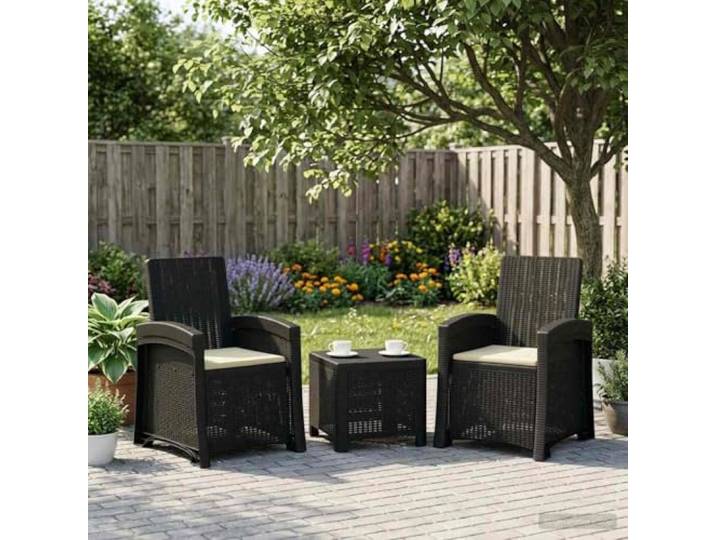 2er Set Liegesessel Garten Rattan-Optik Anthrazit Creme PP Verstellbar 3-fach verstellbare Rückenlehne, wetterbeständiges Polypropylen, pflegeleichte Oberfläche, leicht beweglich, für Garten