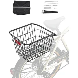 VEVOR Fahrradkorb für hinten 375x290x250mm, Hinterradkorb aus Metalldraht mit reflektierendem Rücklicht & Abdeckung, Gepäckträgerkorb für hinten, passt an die meisten Fahrradgepäckträger