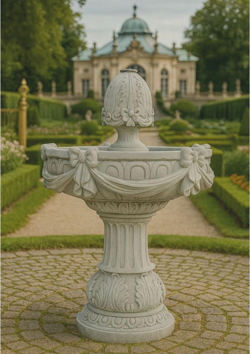 Casa Padrino Barock Springbrunnen Grau Ø 70 x H. 120 cm - Barock Garten Deko Brunnen