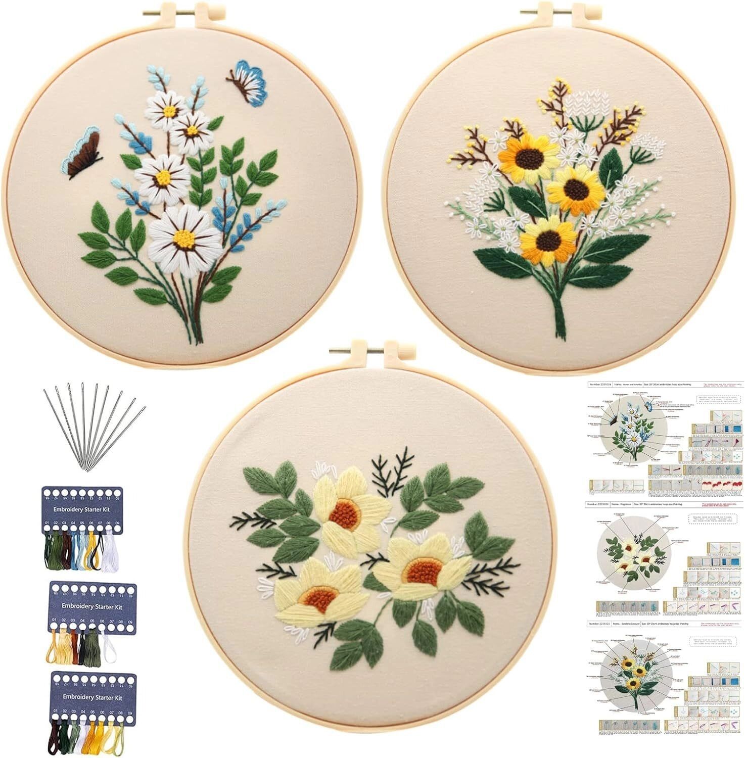 INF Handgefertigtes Stickerei DIY Materialpaket 3er-Set – Anfängerfreundlich