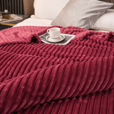 Inspire Curations Faux Rabbit Plush Striped Throw Blanket burgundy 100x150cm