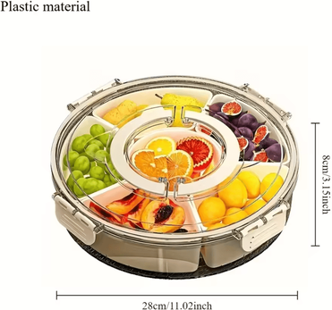 Inspire Curations Rotating 5 Compartment Snack Serving Tray With Lid & Handle clear a