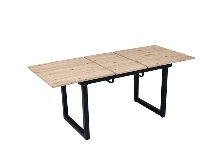 Table de extensible, plateau effet chêne, pieds métalliques noirs