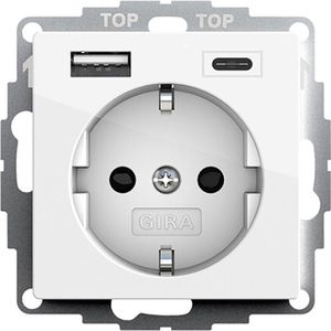 Gira Steckdose System 55 245903, Unterputz, 1-fach, reinweiß glänzend, mit USB-A und USB-C