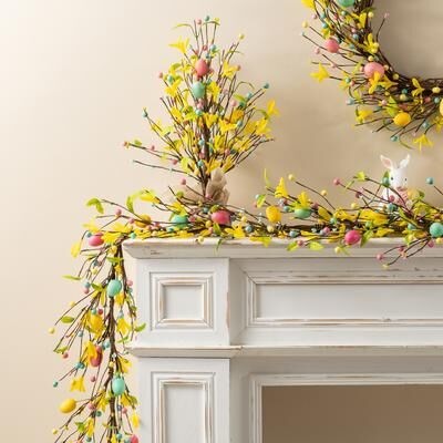 "Glitzhome 72""L Easter Garland with Egg Flower Berries Lavender"