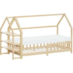 KINDERBETT 90x200 cm mit Matratze & Regal Natur aus Kiefernholz