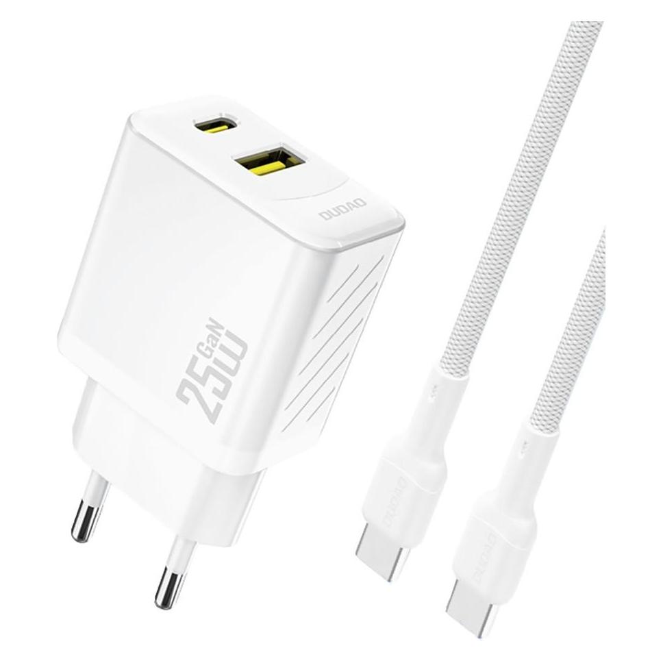 Dudao A26TCEU 25W GaN Charger + USB-C White (25 W, 2 Ports) (A26TCEU-white)