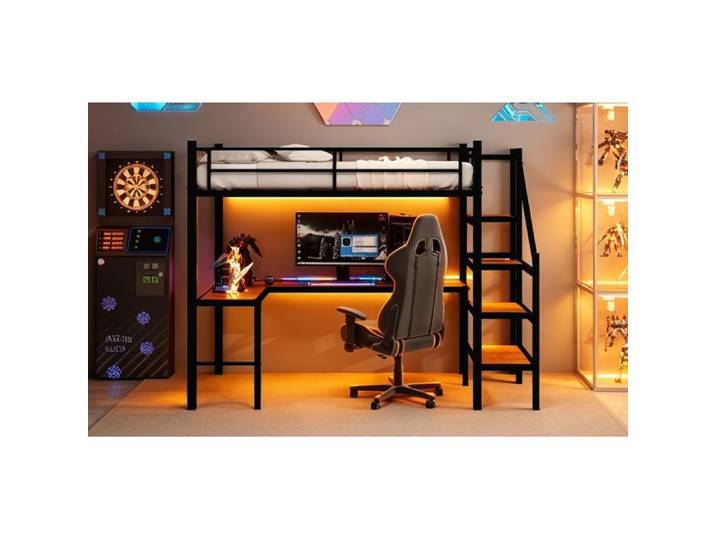 Lit mezzanine avec bureau en L 90x190 cm noir