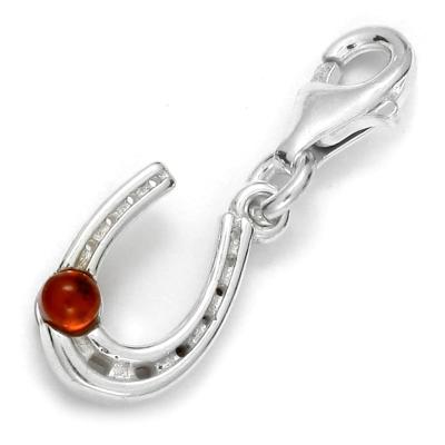 Kettenanhänger OSTSEE-SCHMUCK "Ostsee-Schmuck Charm-Einhänger Hufeisen Charm-Einhänger Hufeisen", weiß, Schmuckanhänger, Damen, 24x8mm, Silber 925 (Sterlingsilber), 1,3 g, Kettenanhänger