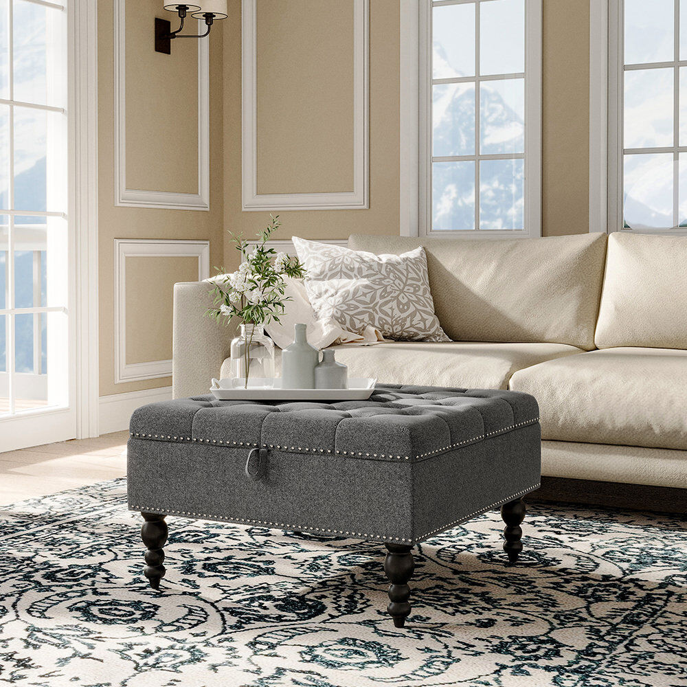 ClassicLiving Dupras 74cm Wide Ottoman with Storage Grey 44cm H X 74cm W X 74cm D