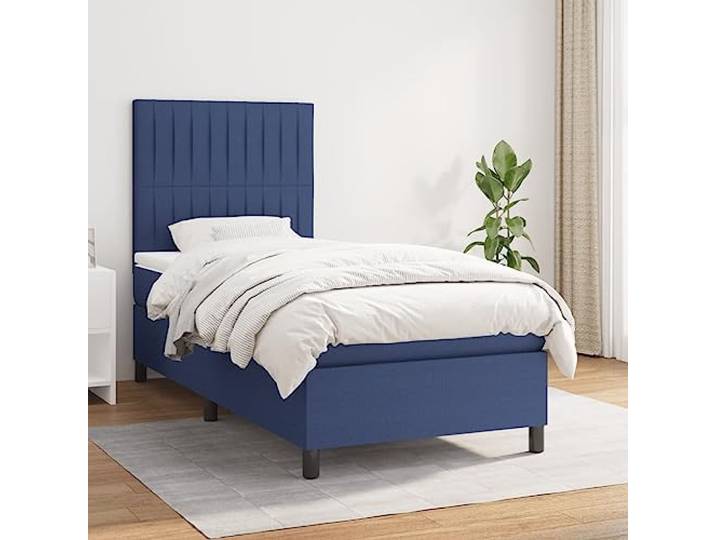 RJPLMFV Komplettes Bett, 90 x 200 cm, mit verstellbarem Kopfteil, Blau Matratze mit Taschenfedern, mittelfest, atmungsaktiv, langlebig