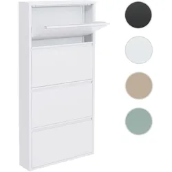 Schuhkipper HWC-R25, Schuhschrank Schuhregal, 4 Kippfächer für 12 Paar Schuhe, Metall 137x66x16cm ~ weiß