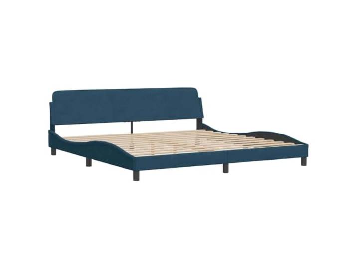 PUGYNBK Bettgestell aus blauem Samt, 200 x 200 cm, mit Kopfteil Weicher Samt, stabile Beine, Holzleisten, elegantes Wellendesign