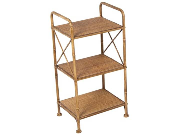 DRW Regal mit 3 Ebenen aus Metall und geflochtenem Stroh, natürlich, 37 x 29 x 68 cm