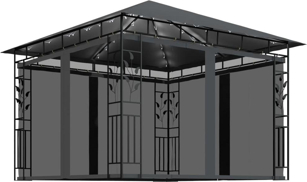 vidaXL Pavillon mit Moskitonetz & LED-Lichterkette 3x3x2,73m Anthrazit