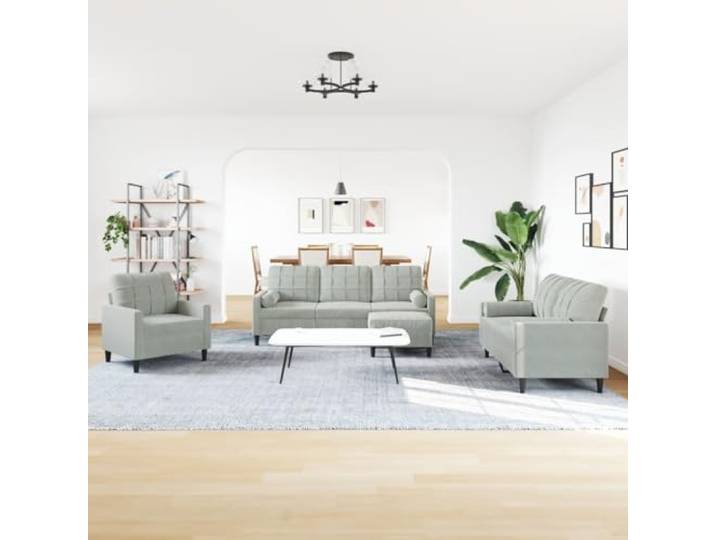 KTHLBRH 4-teiliges Sofa-Set aus hellgrauem Samt Robuster Metallrahmen, inklusive Fußstütze, gepolsterte Kissen, modernes Design