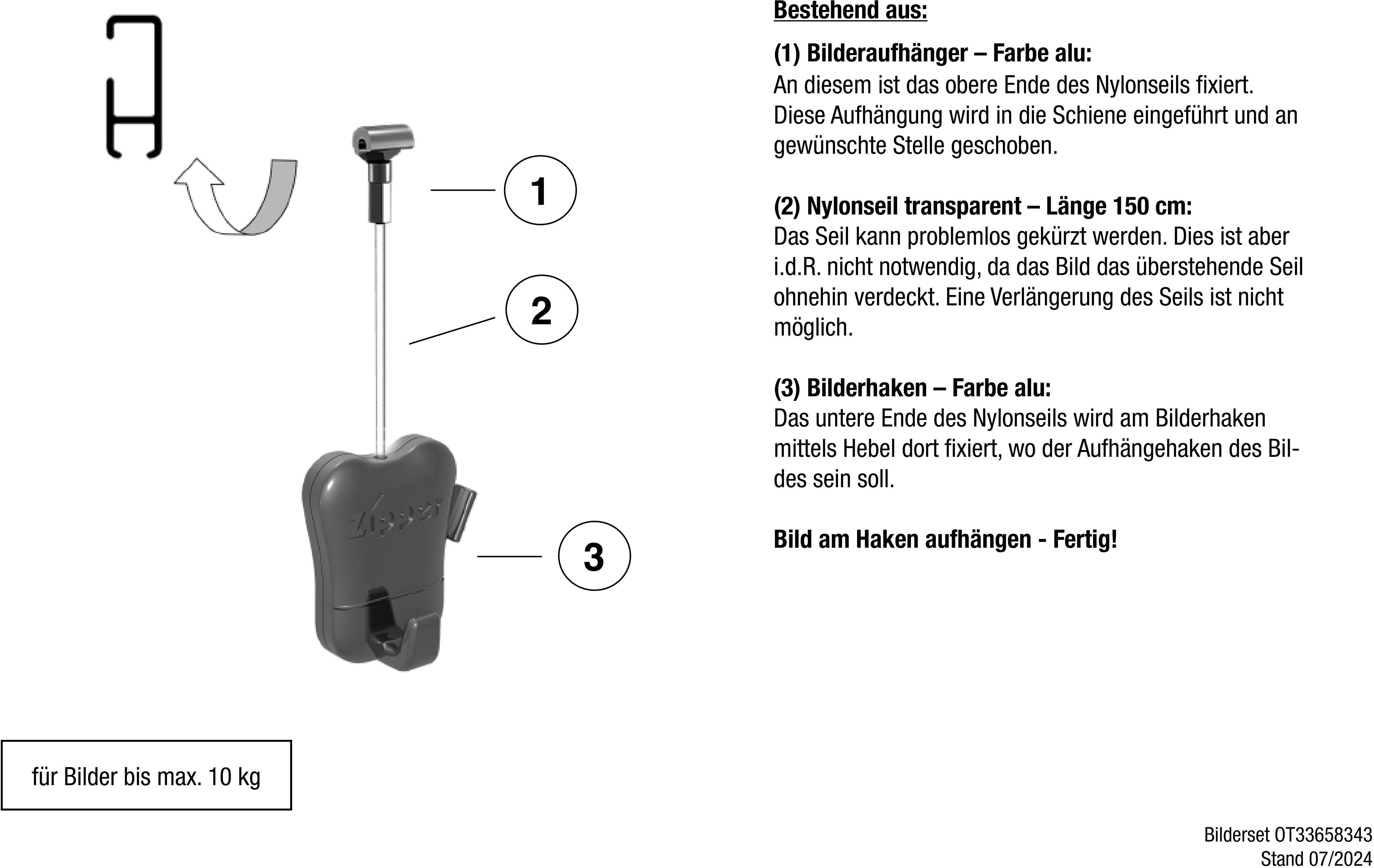 Bilderrahmen-Set GARESA "Bilderaufhängung" Gr. 2, grau (aluminiumfarben), 10 kg, Aluminium, Bilderrahmen, Bilderrahmen-Set, Bilderaufhängung für Bilderschiene 300 - Aluschiene "300" aluminiumfarben 10 kg